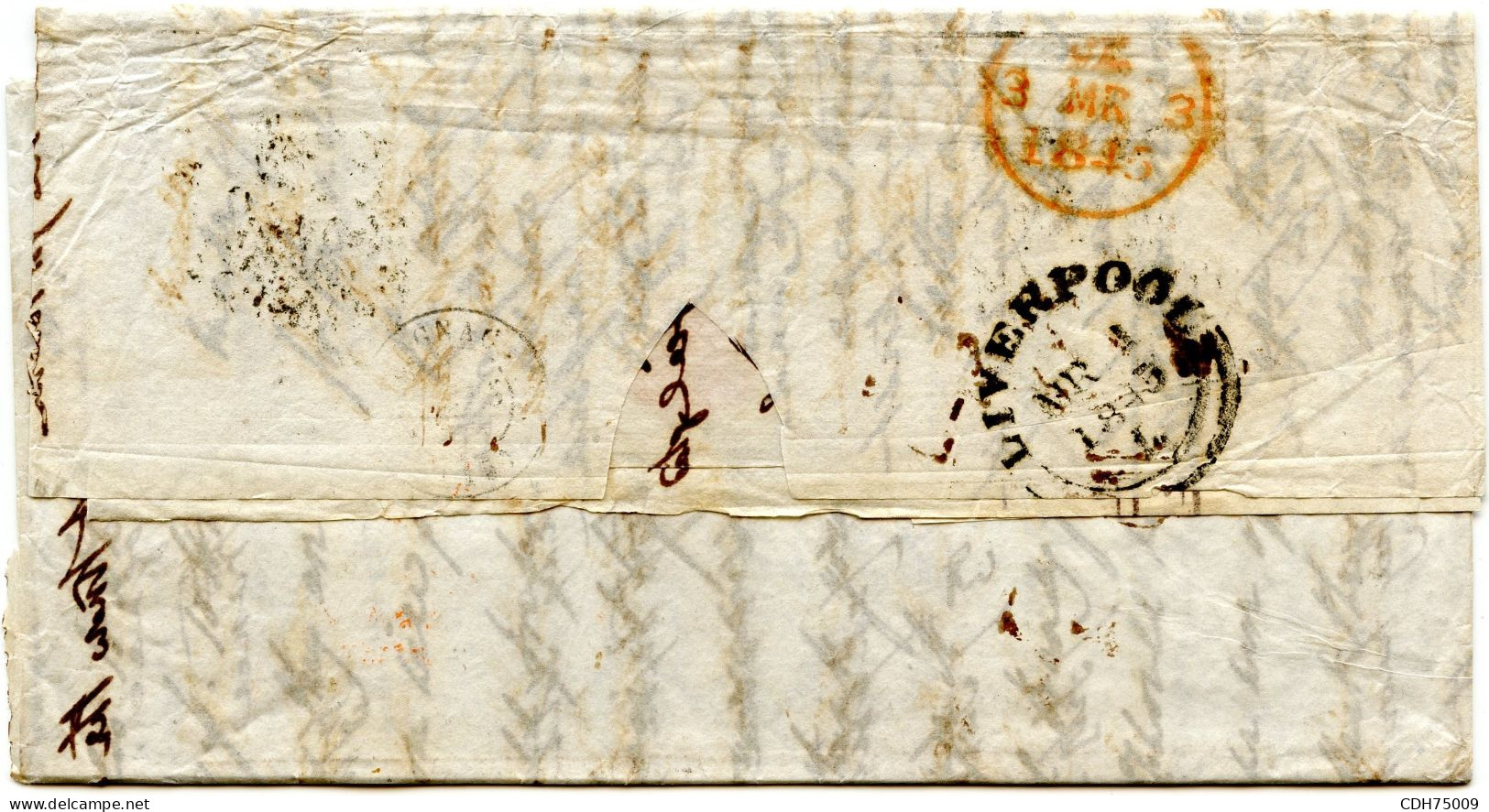 GRANDE BRETAGNE - 1 P. ROUGE (DEFAUT) SUR LETTRE DE LIVERPOOL POUR LA FRANCE, 1845 - Cartas & Documentos