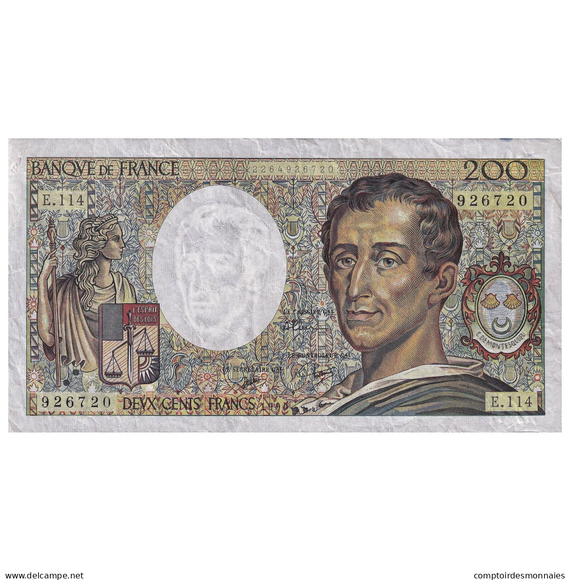 France, 200 Francs, Montesquieu, 1990, E.114, TTB, Fayette:70.10c, KM:155d - 200 F 1981-1994 ''Montesquieu''