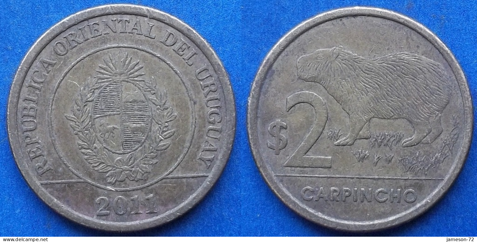 URUGUAY - 2 Pesos 2011 "Carpincho" KM# 136 Monetary Reform (1993) - Edelweiss Coins - Uruguay