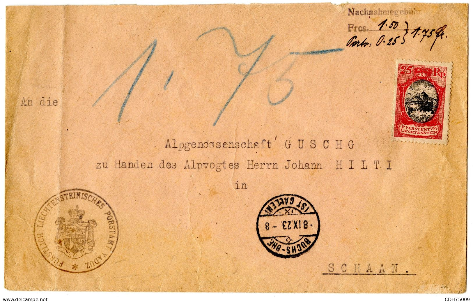 LIECHSTENSTEIN - LIECHSTENSTEIN 25 RP SUR LETTRE DE SUISSE POUR SCHAAN - Briefe U. Dokumente