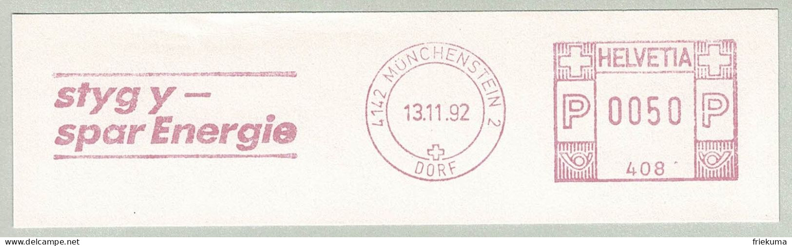 Schweiz / Helvetia 1988, Freistempel / EMA / Meterstamp Münchenstein, Energie Sparen/Économiser L'énergie/Save Energy - Other & Unclassified