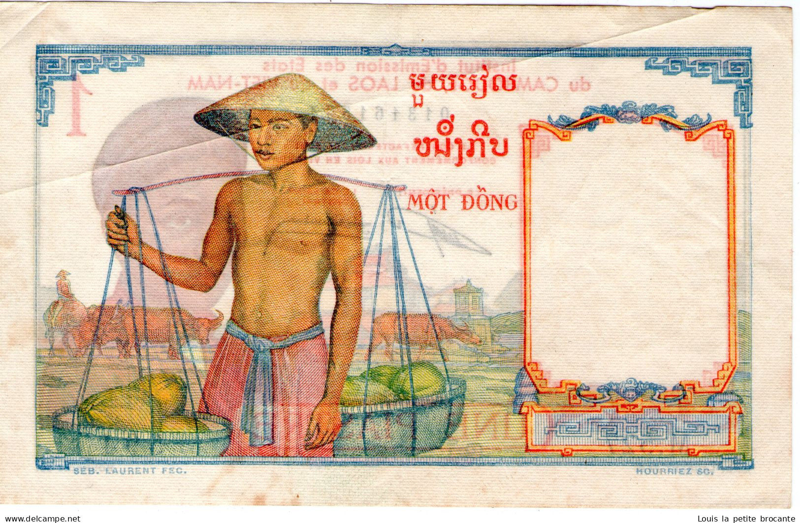 Billet Indochine De 1 Piastre (Cambodge/Laos/Vietnam) Bel état Avec 1 Pli Traversant  M 527 594 - Indochina