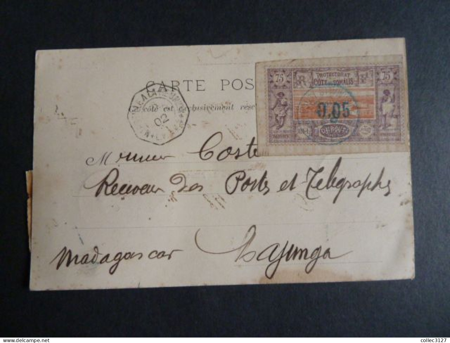 H2 - Cote Des Somalis - 2 YT 23 (1 Au Ro Et 1 Vo) Sur CPA De Djibouti Vers Majunga 1902 - Cachet Marseille à La Réunion - Covers & Documents