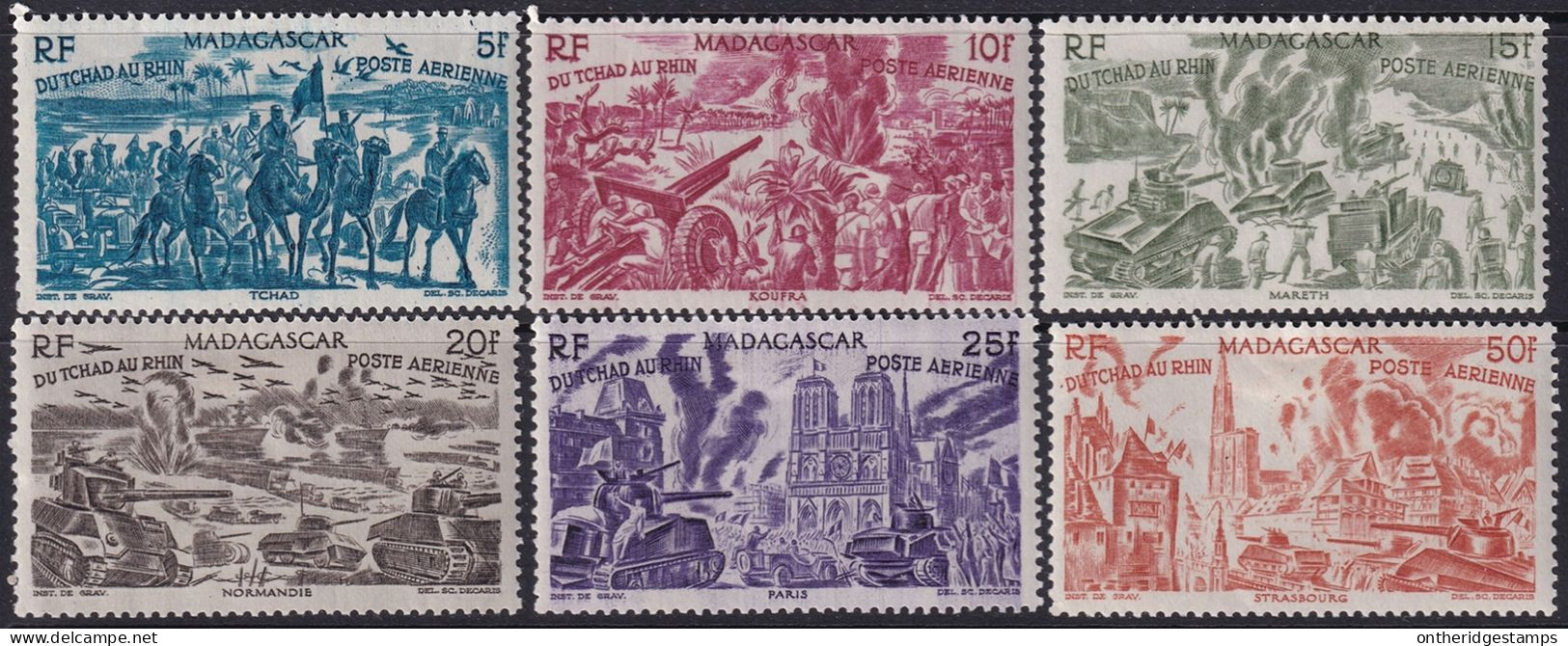 Madagascar 1946 Sc C45-50 Yt PA66-71 Air Post Set MH* Some Light Creases - Aéreo