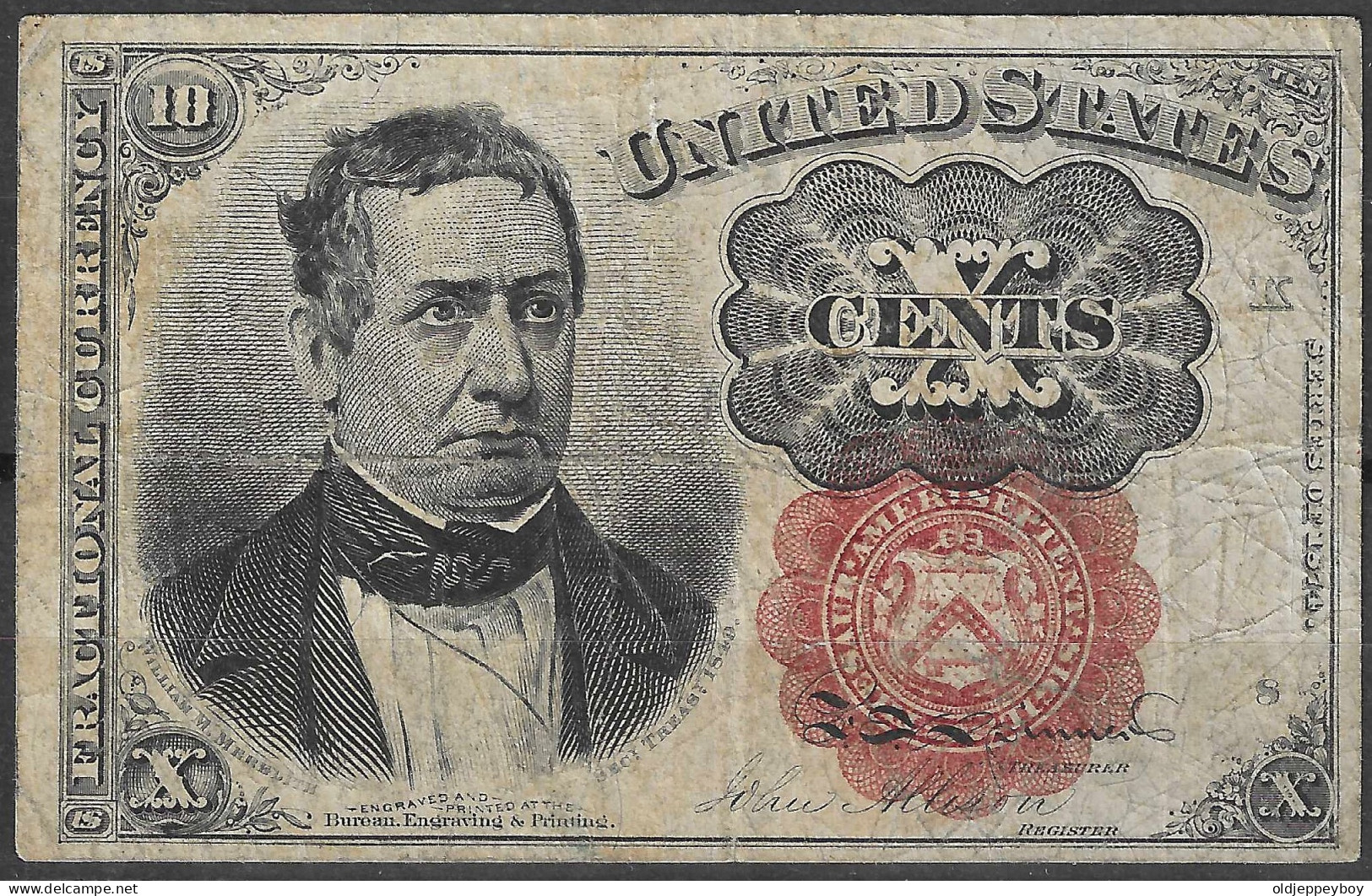 Usa U.s.a. United States Of America 10 Cents ( X ) 1864 ( 1874 ) - Serie L 61 - Pick 122 Fractional Currency W. Meredith - 1874-1875 : 5° Issue