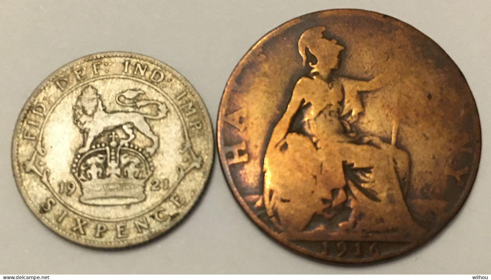 LOT DE  2 PIECES G B 1921 SIX PENCE ET HALF PENNY 1916 - C. 1/2 Penny