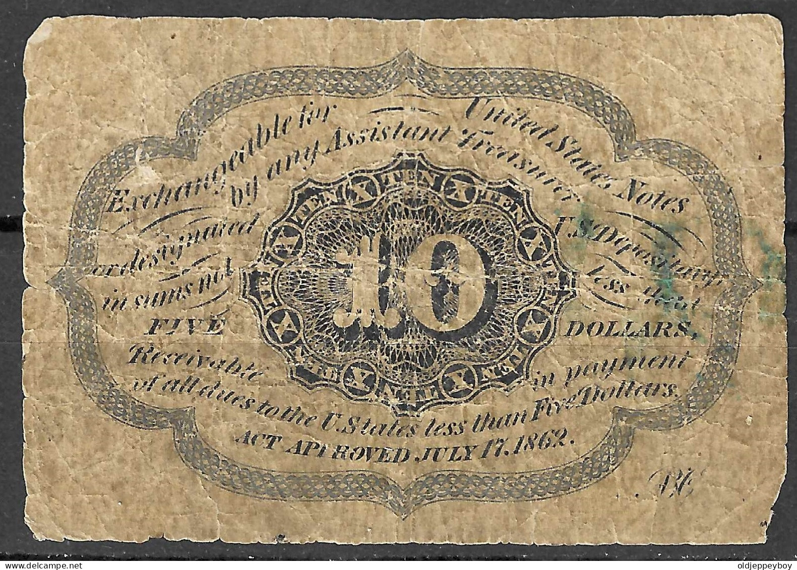 1862 Usa U.s.a. UNITED STATES OF AMERICA  10 Cent Fourth Issue Fractional Currency Note Green Seal FR#1241 - 1874-1875 : 5° Emission