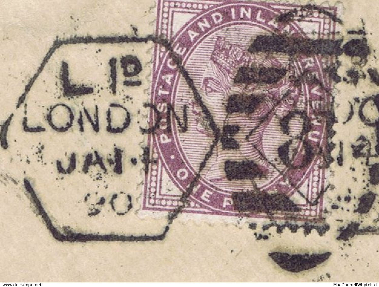 Great Britain Late Fee Railway 1890 Cover To Sweden With Jubilee 5d + 1d Late Fee Tied "L1D LONDON" Hexagonal Duplex - Storia Postale