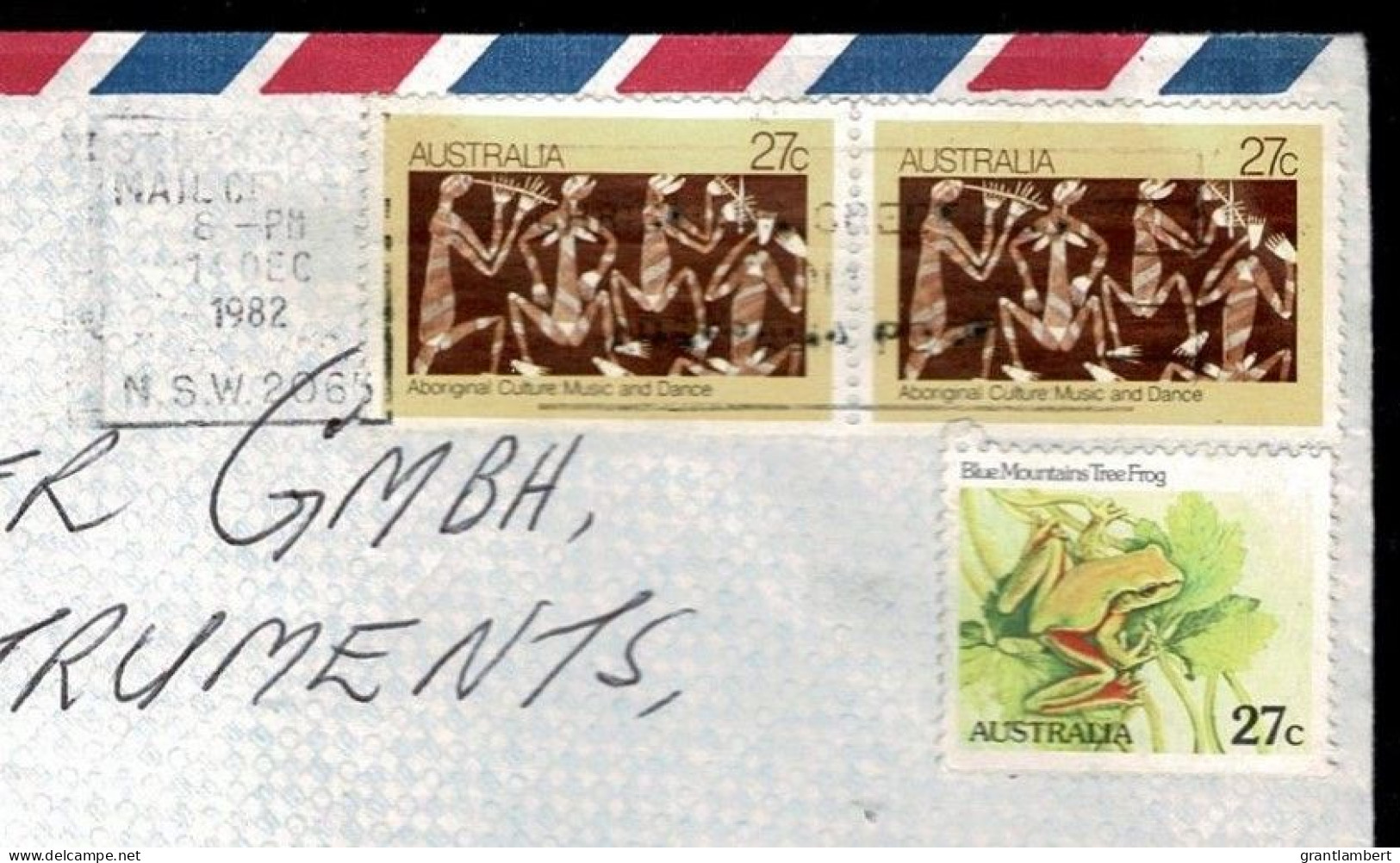 Australia 1982 Aboriginal Culture Pair + Tree Frog On Air Mail Letter To Germany - Covers & Documents