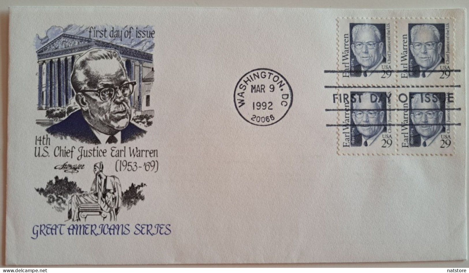 1992..USA.. FDC WITH STAMPS AND POSTMARKS..GREAT AMERICANS SERIES..EARL WARREN - 1991-2000
