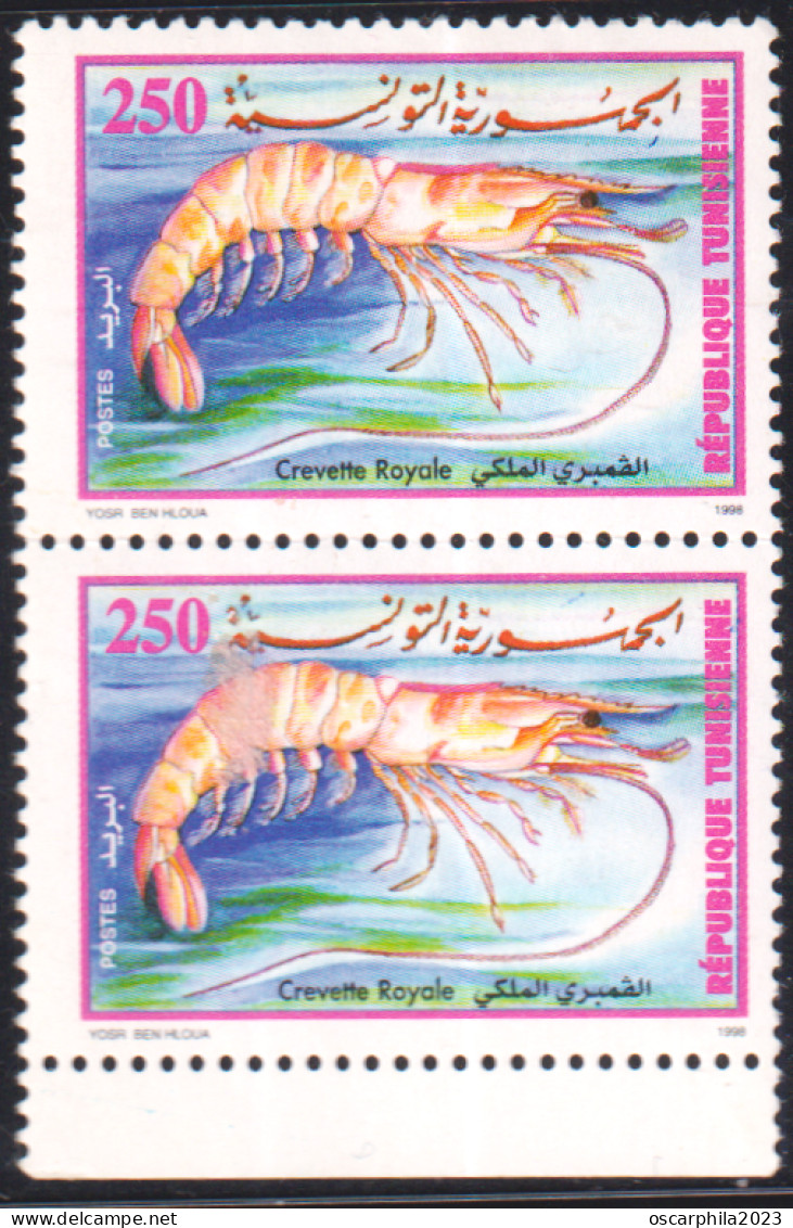 1998 - Tunisie - Y & T 1335   - Les Crustacés : Crevette Royale - En Paire - 2V MNH***** - Crustaceans