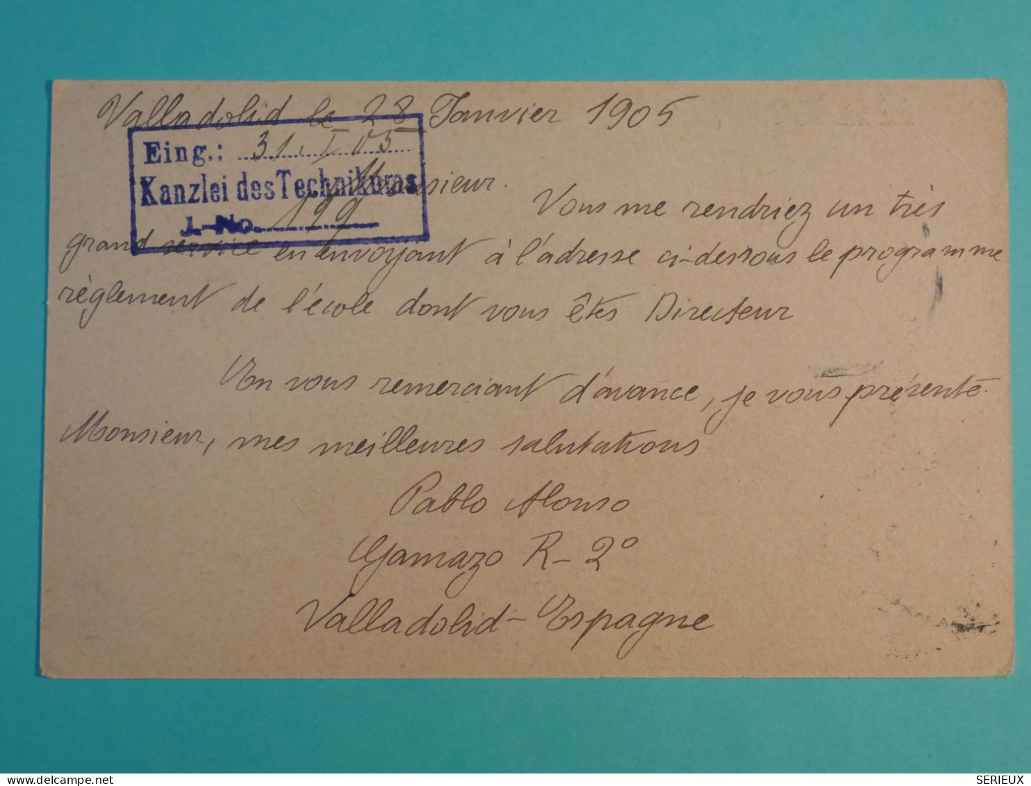 DI 5 ESPAGNE BELLE CARTE 1905 VALLADOLID A  BREMEN ALEMANIA  ++AFF. INTERESSANT++++ - 1850-1931