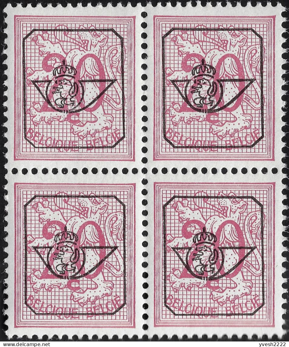 Belgique 1957 / 1967 COB PRE784A, 20 C Lion Héraldique 16 Dents Verticales En Bloc De 4, Préos. Neufs Sans Charnières - Typos 1951-80 (Ziffer Auf Löwe)