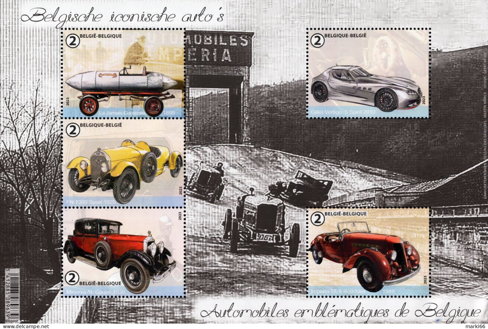 Belgium - 2023 - Belgian Iconic Cars - Mint Stamp Sheetlet - Nuevos