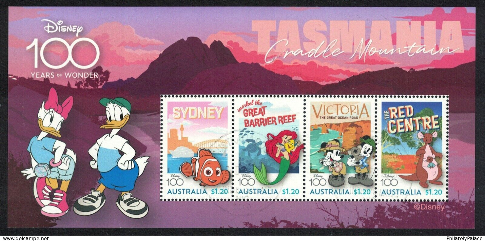 AUSTRALIA 2023 DISNEY 100 YEARS,MICKEY MOUSE,DONALD DUCK,LITTLE MERMAID,KANGAROO,FISH,NEMO, SS ,MS, 4 STAMPS, USED  (**) - Gebruikt