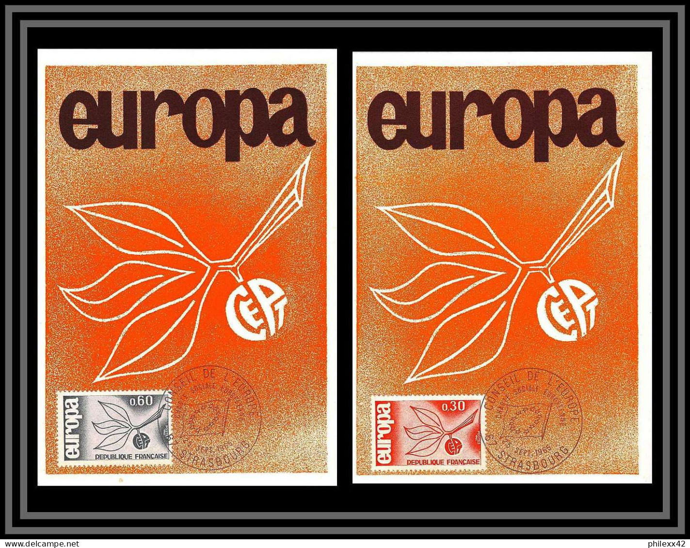 48348 N°1455/1456 Europa 1965 Strasbourg Cad Conseil De L'europe France Carte Maximum (card) Fdc édition Parison  - 1965
