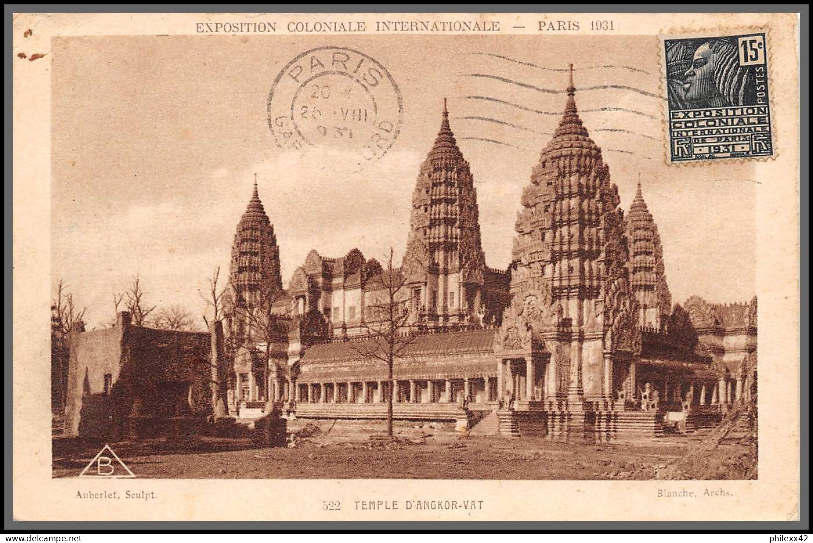 49666 N°270 Temple D'angkor Vat Cambodge Cambodia Exposition Coloniale Paris 1931 France Carte Maximum (card) - 1930-1939