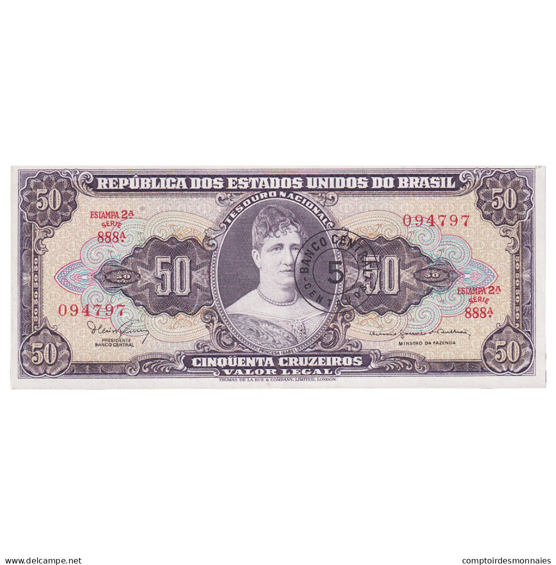 Billet, Brésil, 5 Centavos On 50 Cruzeiros, 1966, KM:184a, NEUF - Brazilië