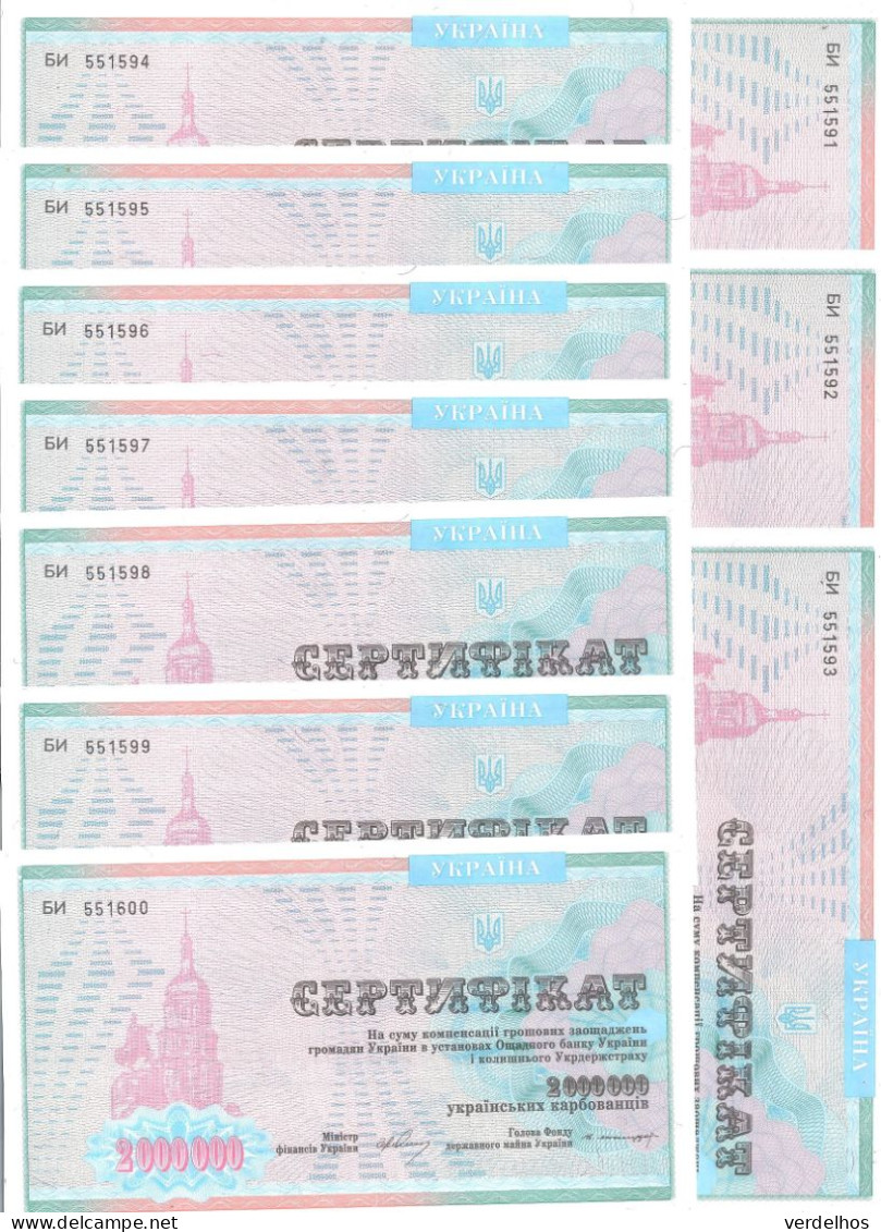 UKRAINE 2 MILLION KARBOVANTSIV 1992 UNC P 91B ( 10 Billets ) - Ukraine