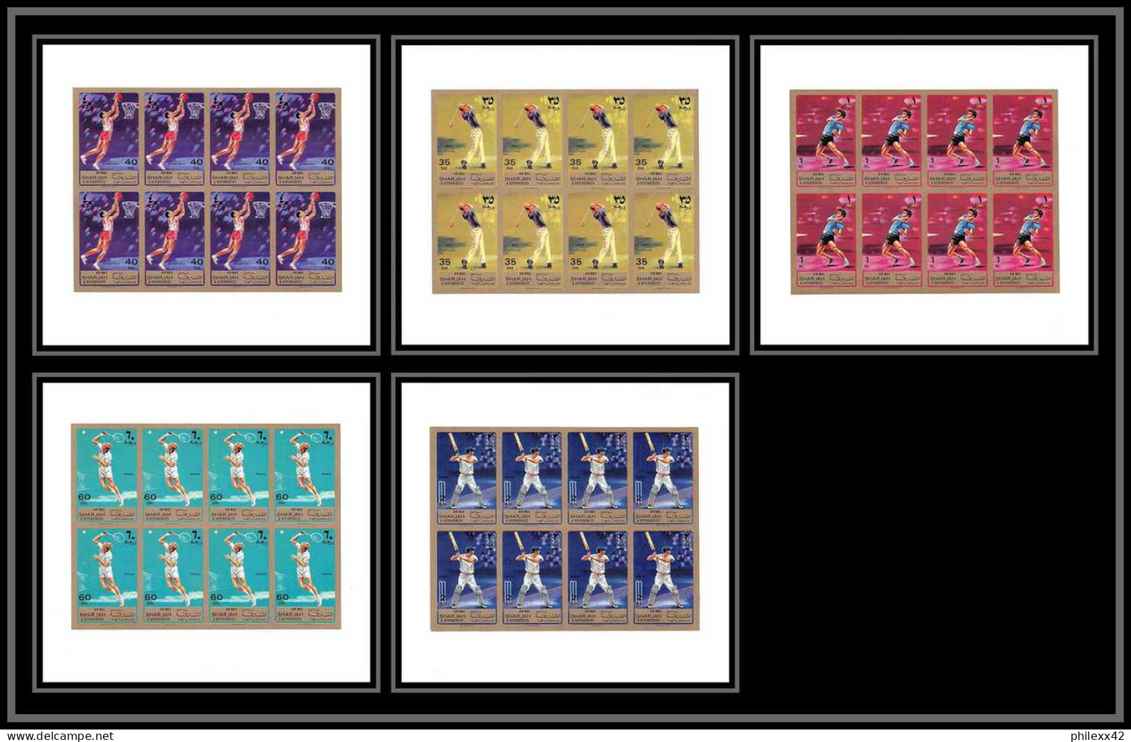 128b - Sharjah MNH ** Mi N° 869 / 873 B Sports / Golf - Tennis Table Cricket Golf Non Dentelé (imperf) Feuilles Sheets - Golf