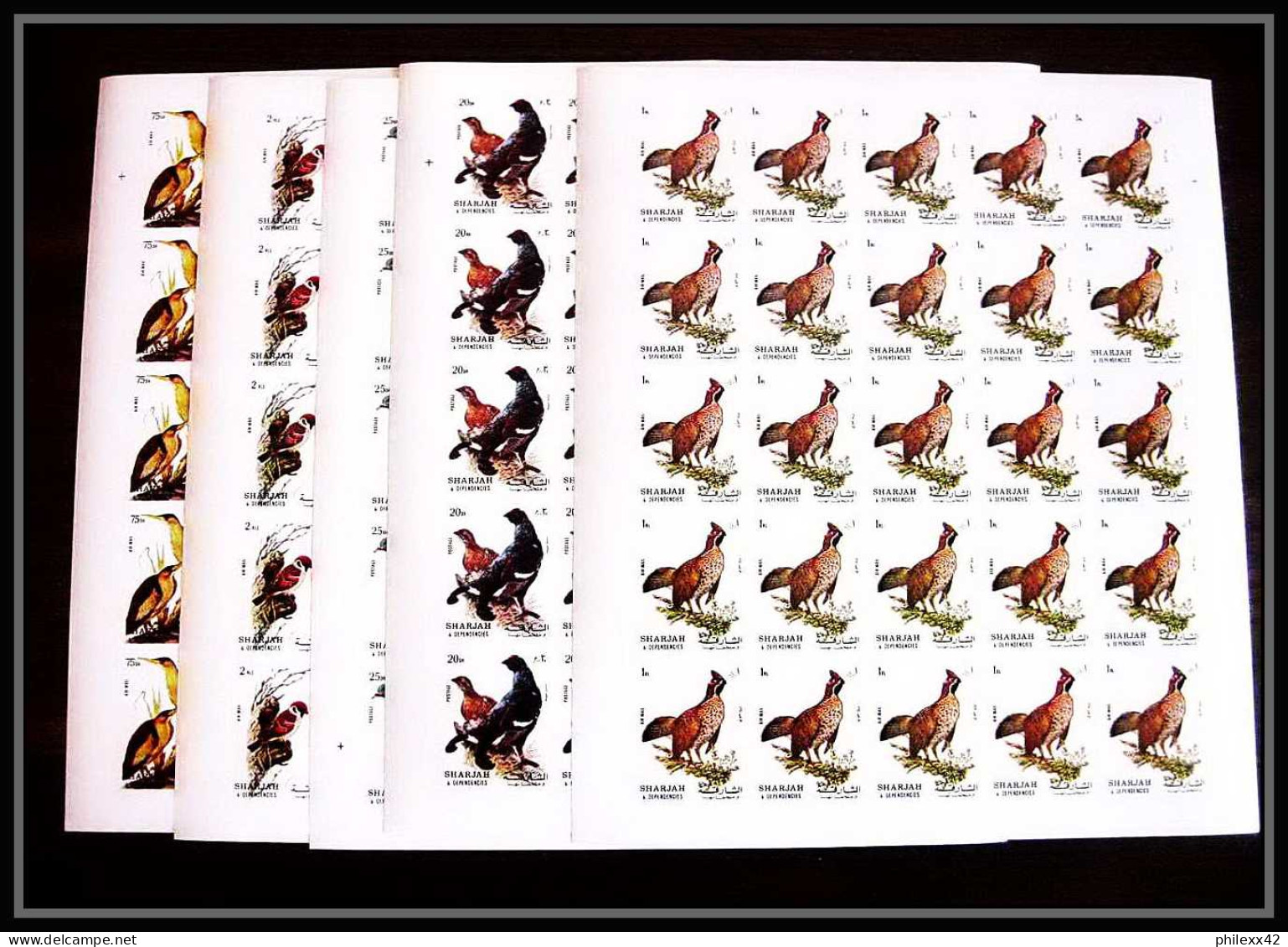 654c Sharjah - MNH ** Mi N° 1036 / 1040 B Oiseaux (bird Birds Oiseau) Grouse Pigeon Non Dentelé Imperf Feuilles Sheets - Konvolute & Serien