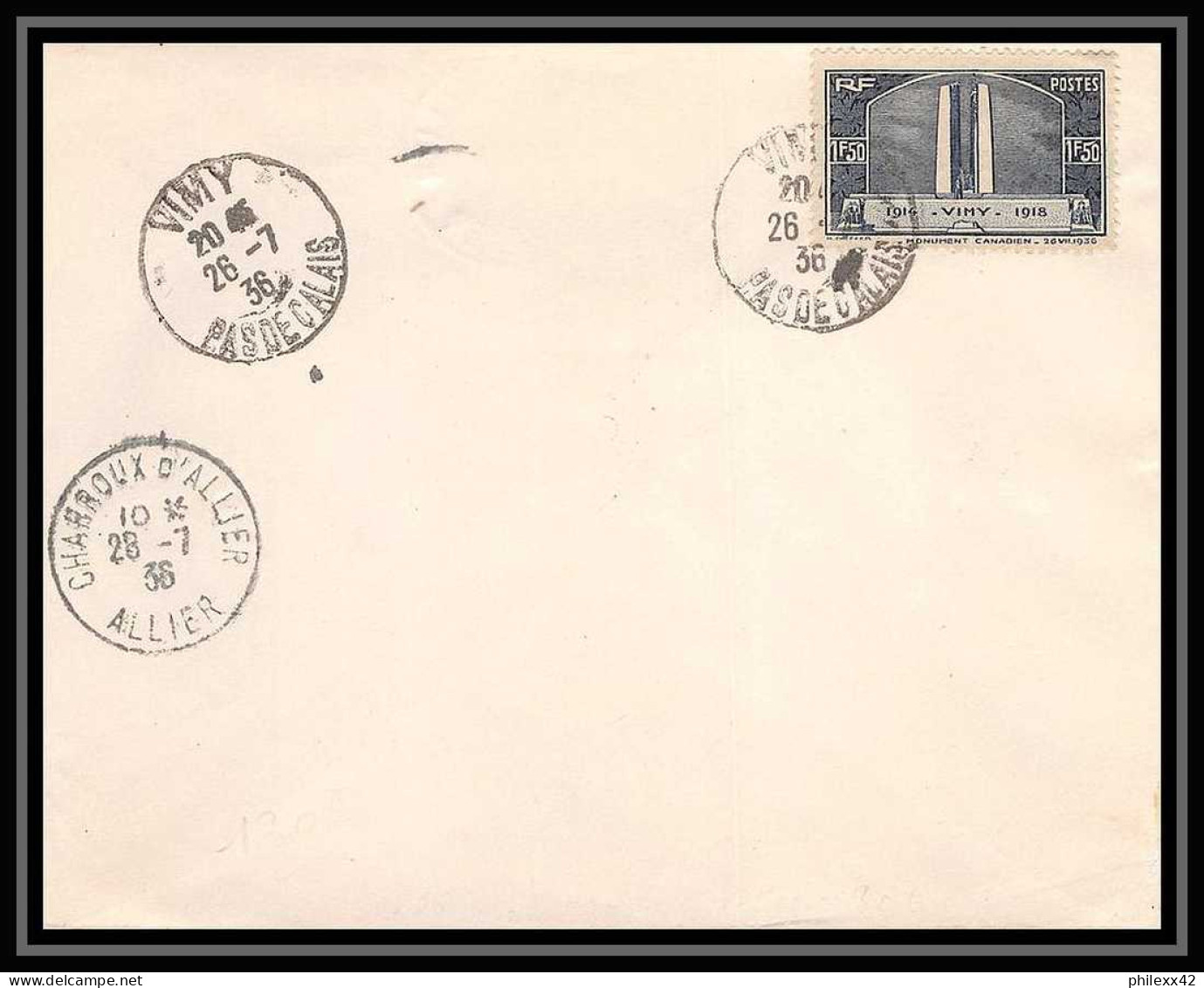 4135 France Lettre (cover) Enveloppe 1er Jour FDC Inauguration Du Monument De Vimy - Y&T N°317 17/8/1939 - ....-1949