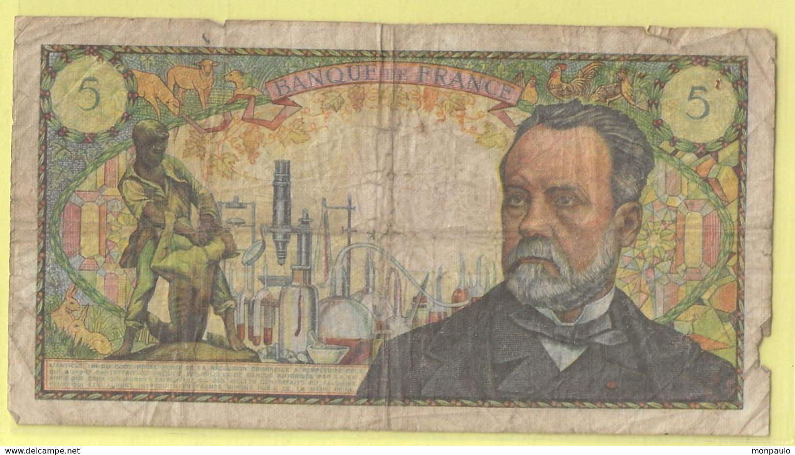 Billets. France. Banque De France. 5 Francs. Pasteur. (n° Billet 0257542268 - Série A. 104) (H.5-6-1969.H) - 5 F 1966-1970 ''Pasteur''