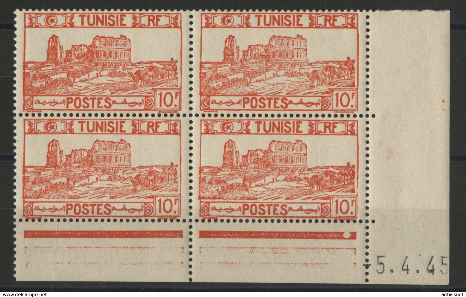 TUNISIE N° 291 Bloc Avec Coin Daté Du 5/4/45 Neuf ** Sans Charnière (MNH) TB - Ungebraucht