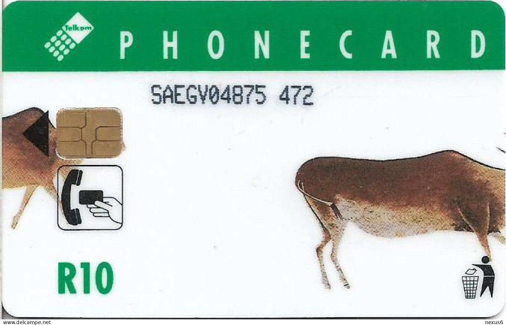 S. Africa - Telkom - Hunters & Herd, (Cn. 'SAEGV' In 2 Parts, Dashed Ø, Thin), Chip Siemens S30, 1994, 10R, Used - South Africa