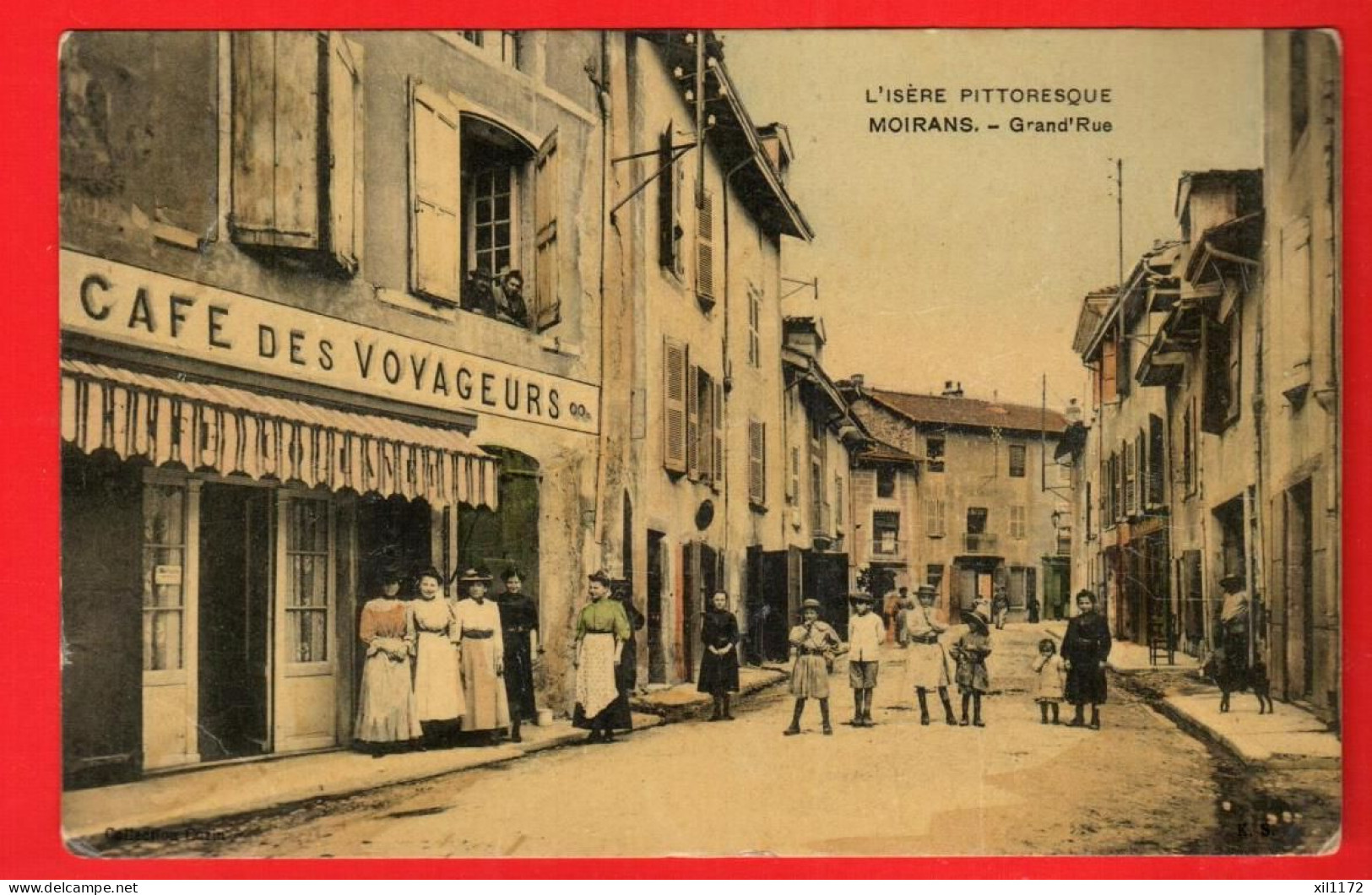 ZXH-04  Moirans Grand'Rue  Café Des Voyageurs. TRES ANIME. Circ. 1911 Vers La Suisse - Moirans