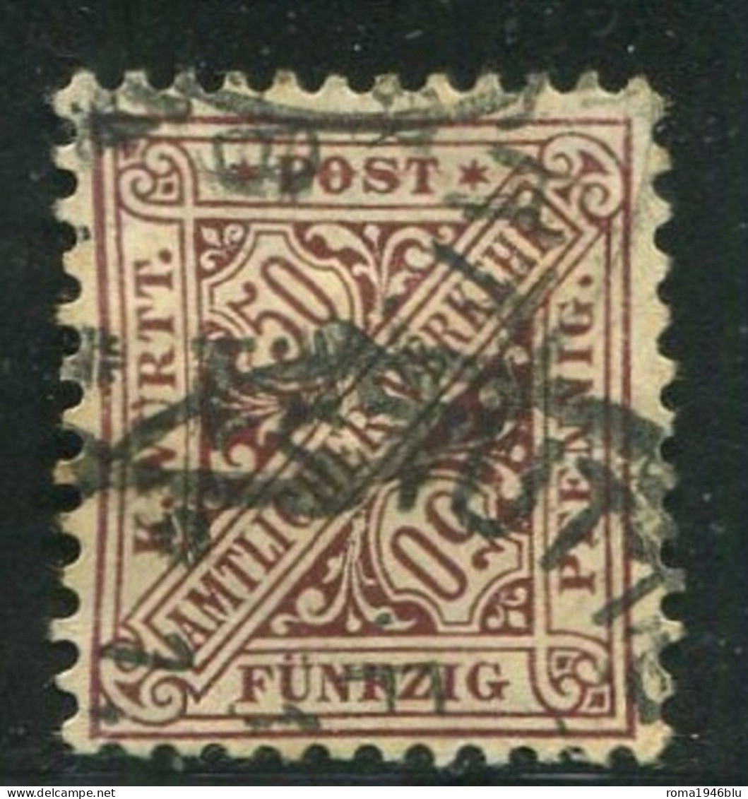 GERMANIA  1907 ANTICHI STATI WURTTEMBERG SERVIZIO USATO 50 P N. 53A BRUNO LILLA - Other & Unclassified