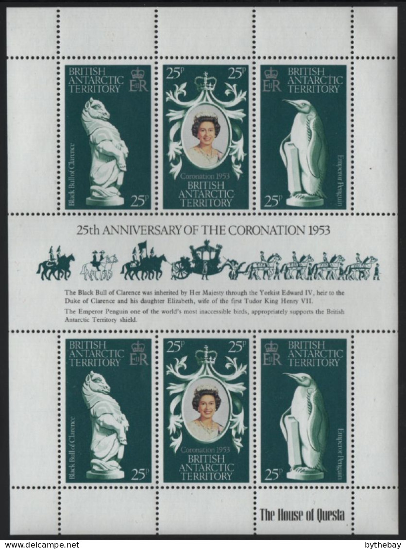 British Antarctic Territory 1978 MNH Sc 71 QEII 25th Ann Coronation Sheet Of 6 - Neufs