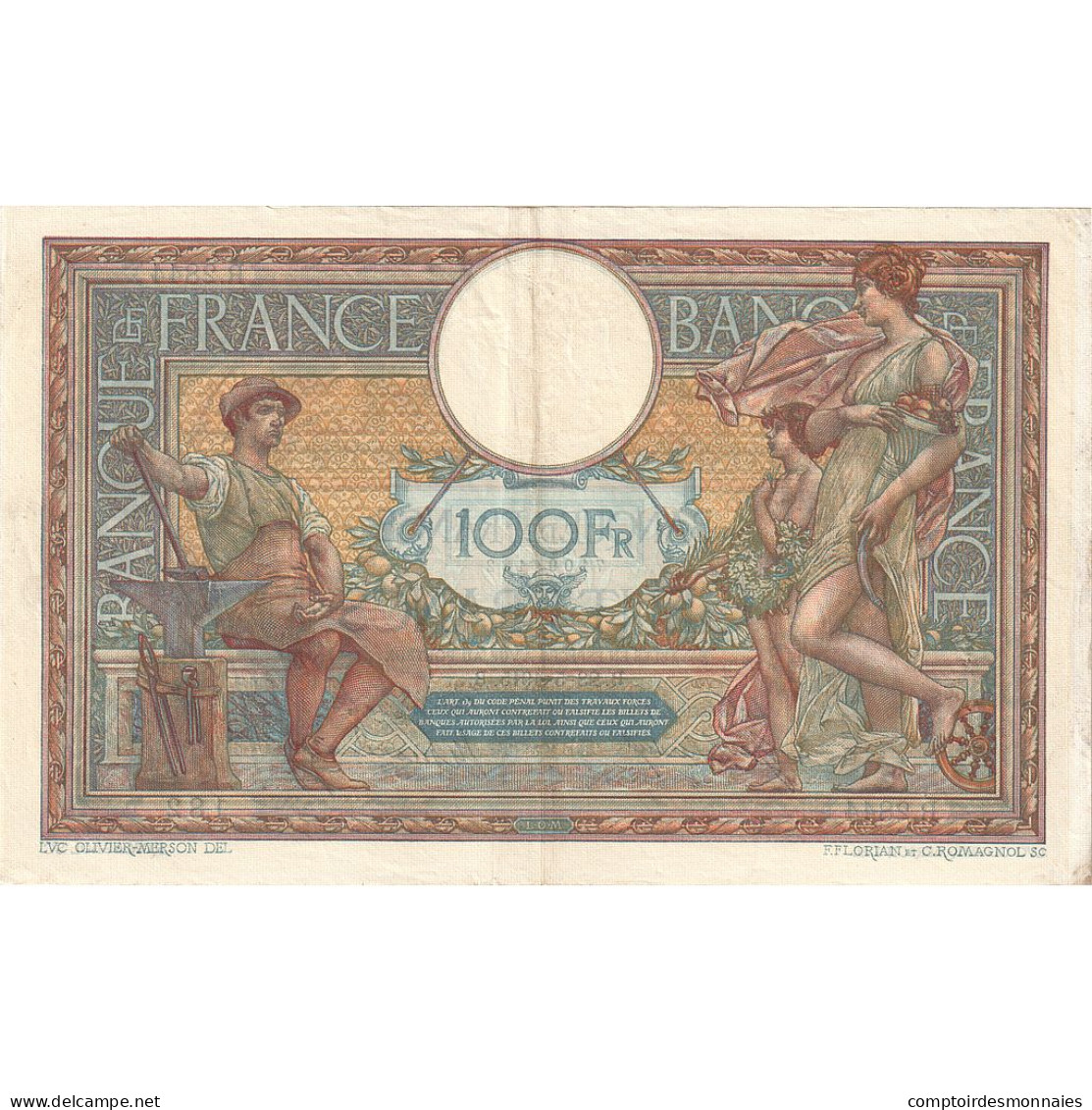 France, 100 Francs, Luc Olivier Merson, 1915, R.2844, TTB+, Fayette:23.07 - 100 F 1908-1939 ''Luc Olivier Merson''