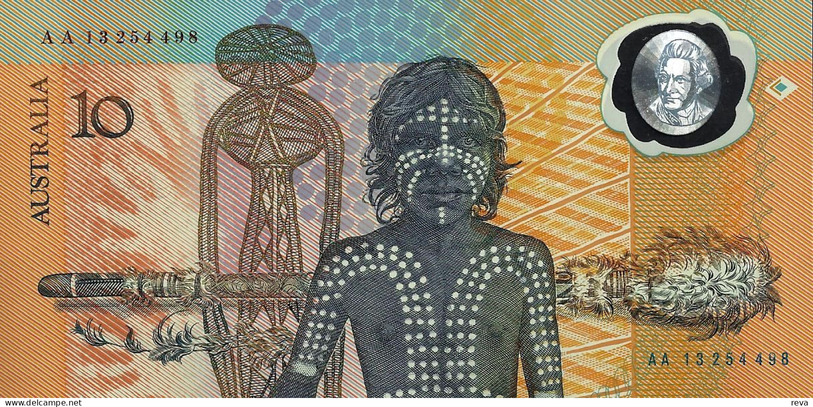 AUSTRALIA $10 1ST POLYMER 1ST TYPE NOTE MAN FRONT SIGNATURE FRAZER-JOHNSON SHIP BACK 1988 UNC PREFIX AA READ DESCRIPTION - 1988 (10$ Polymer Notes)