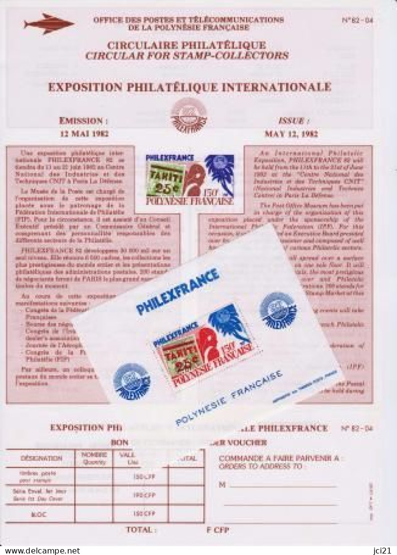 TAHITI - PAPEETE -Circulaire Philatélique N°82-04 Du 12 Mai 1982 + Bloc "PHILEXFRANCE"_T.Doc28 - Briefe U. Dokumente