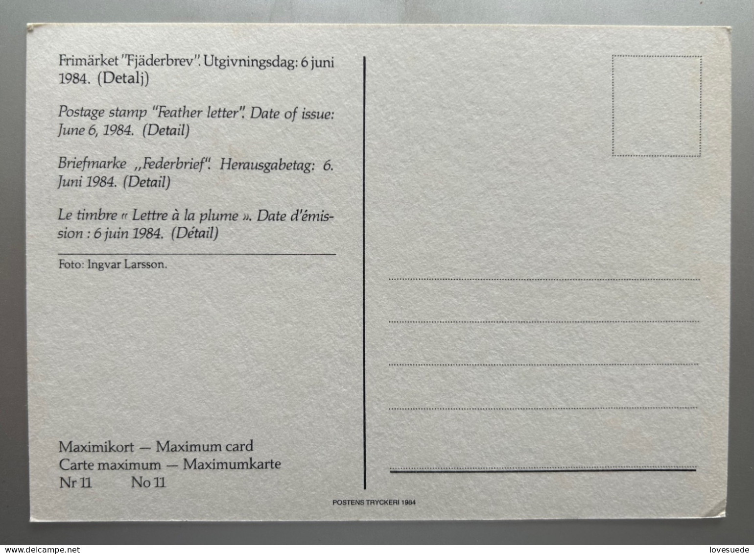 Suède Carte Maximum 06/06/1984 Numéro 11 - Maximumkarten (MC)