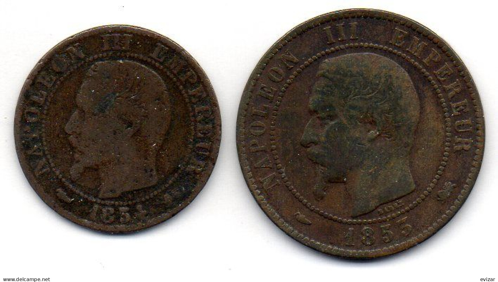 FRANCE, Set Of Two Coins 5, 10 Centimes, Bronze, Year 1854-D, 1853-D,  KM # 777.4, 771.4 - Andere & Zonder Classificatie