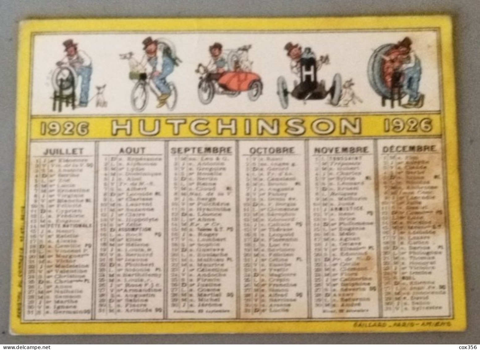 CALENDRIER HUTCHINSON 1926 - Small : 1921-40