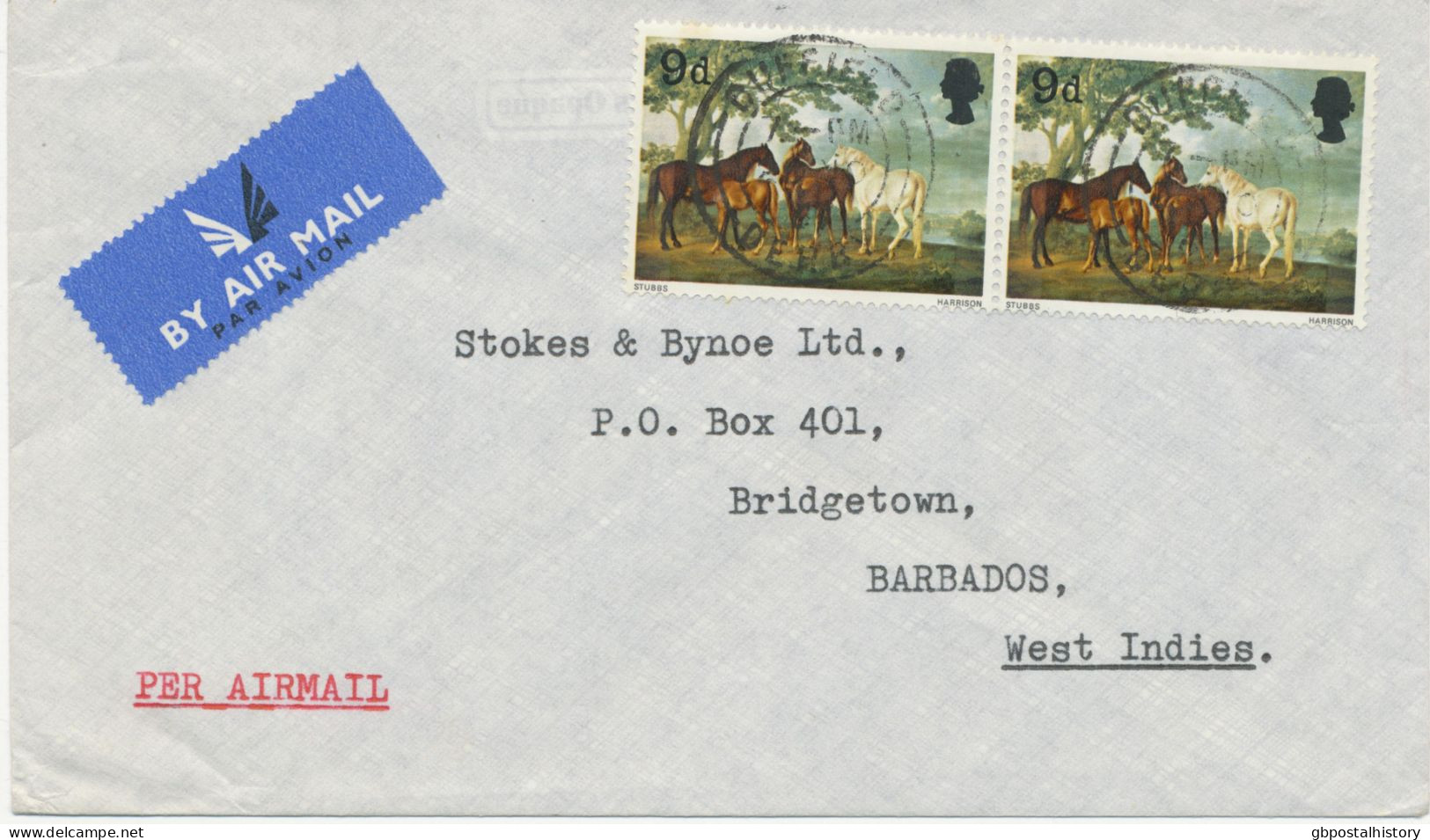 GB 1967 Horses (Paintings) 9d (pair) Rare Multiple Postage On Air Mail Cover (airmail Postage = 1sh6d) From“DUFFIELD / D - Stamped Stationery, Airletters & Aerogrammes