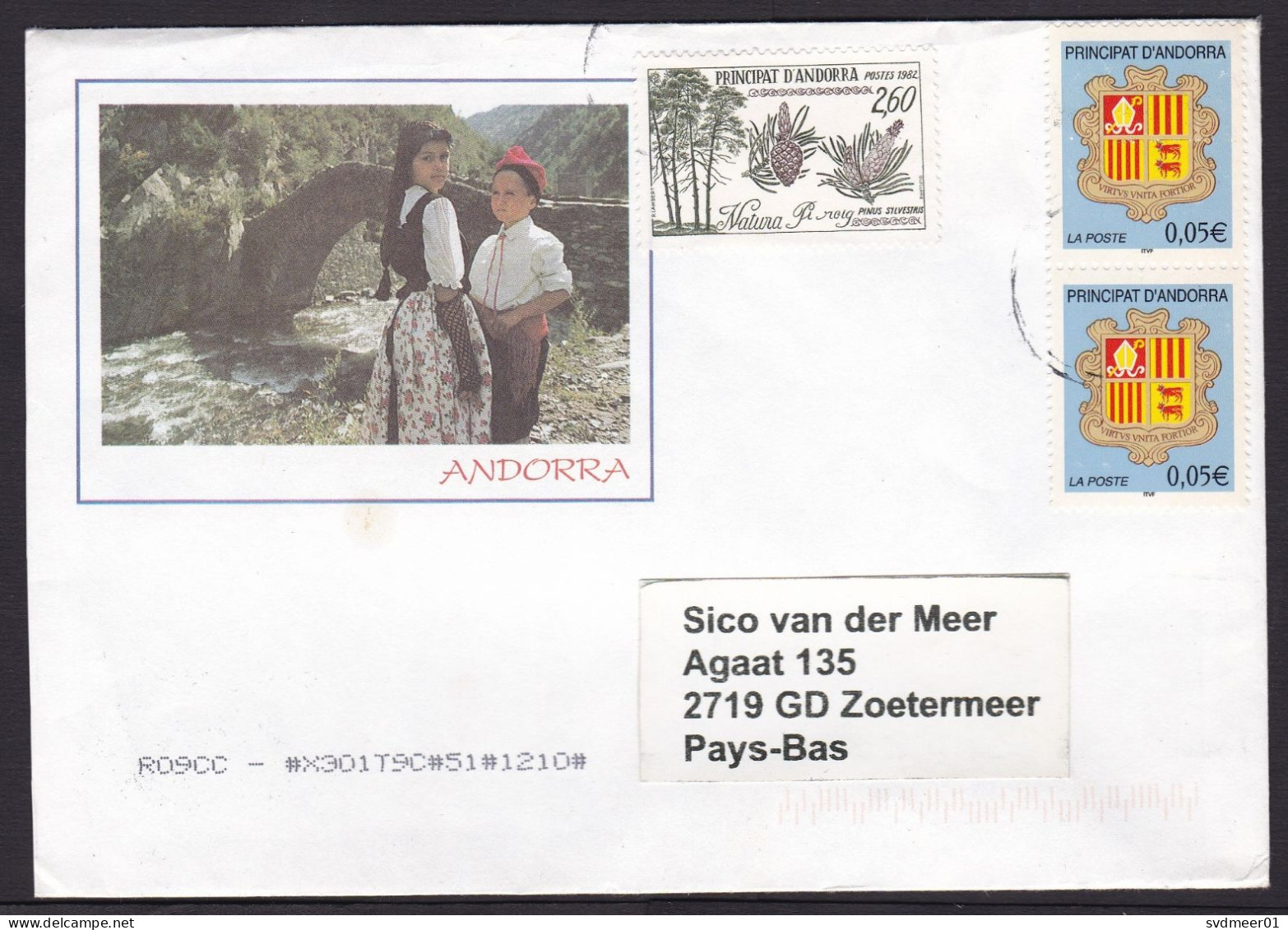 Andorra: Cover To Netherlands, 3 Stamps, Heraldry, Tree Seed (minor Damage, Small Stain) - Lettres & Documents