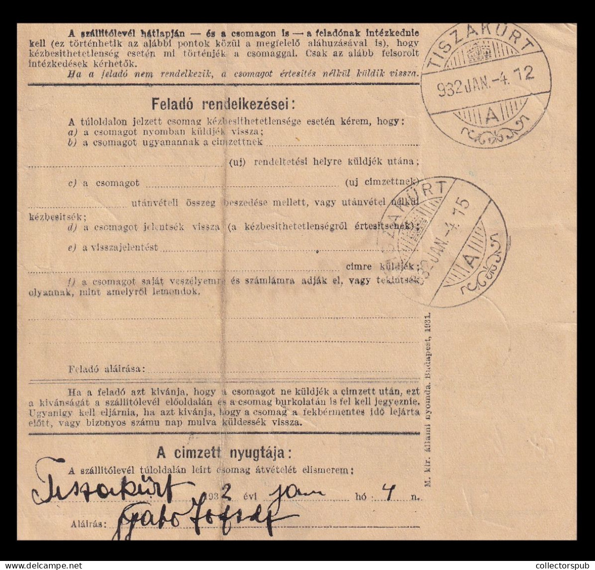 HUNGARY Nice Parcel Post Card  Magyar.Kir.Posta. 25 1932. "terjedelmes" - Parcel Post