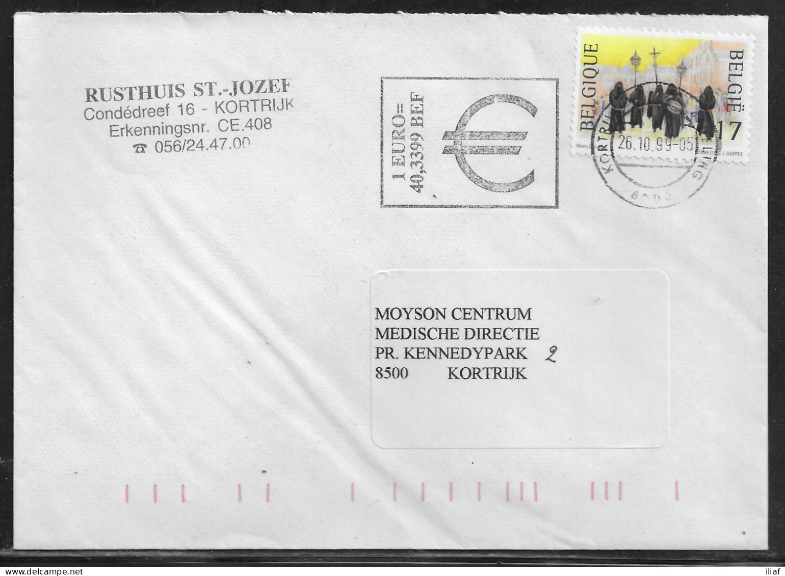 Belgium. Stamp Mi. 2876 On Letter Sent From Kortrijk On 26.10.1999 For Kortrijk - Covers & Documents