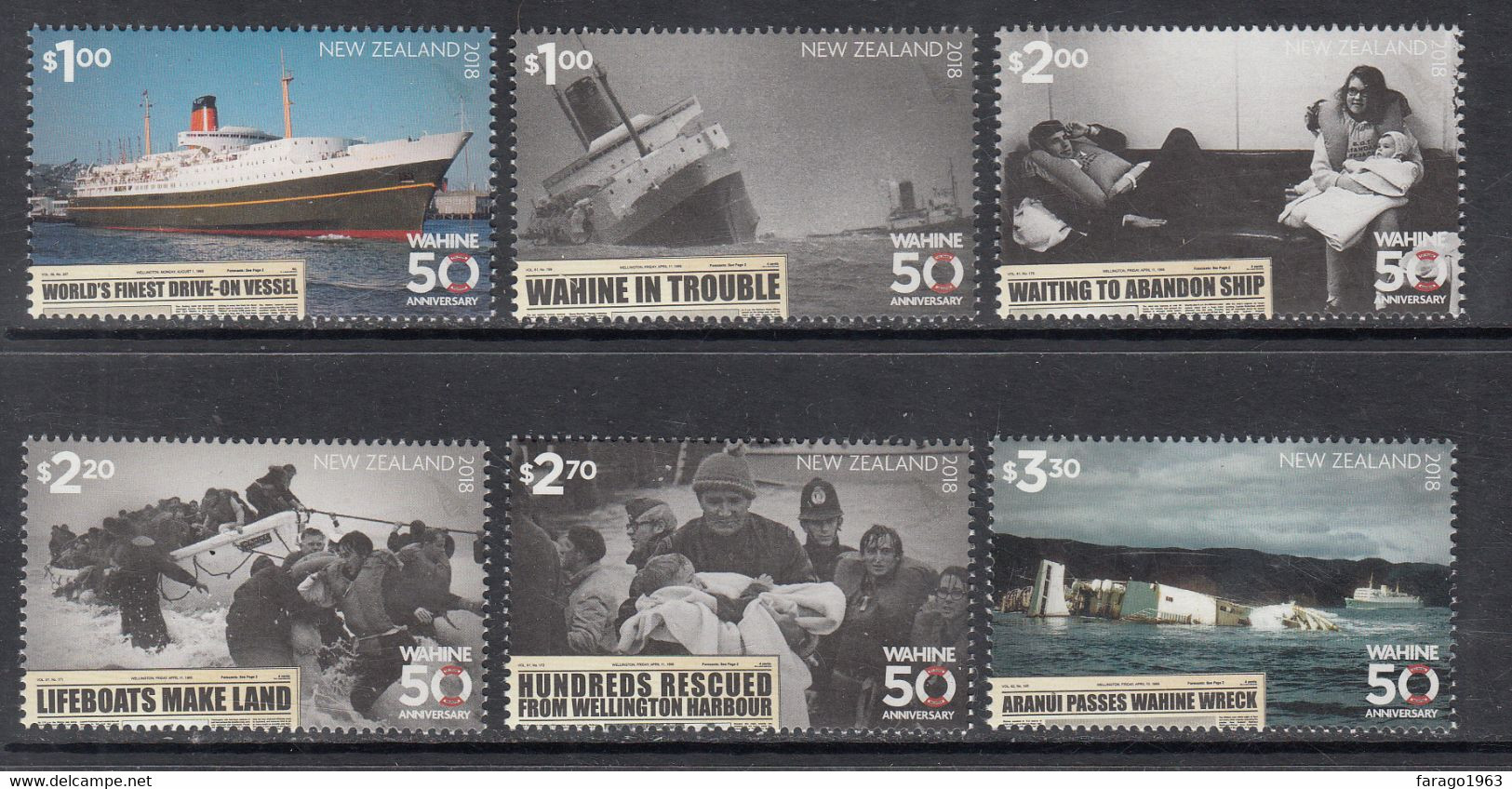 2018 New Zealand  Wahine Anniversary Shipwreck Ships  Complete Set Of 6 MNH @ BELOW FACE VALUE - Neufs