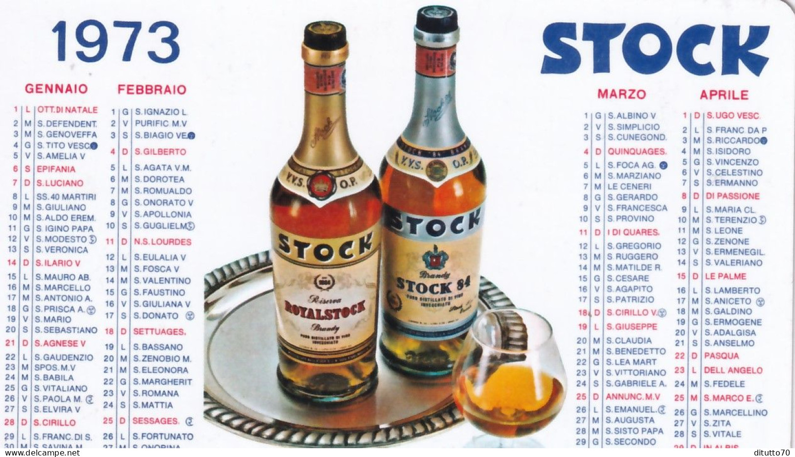 Calendarietto - Stock- Anno 1973 - Petit Format : 1971-80