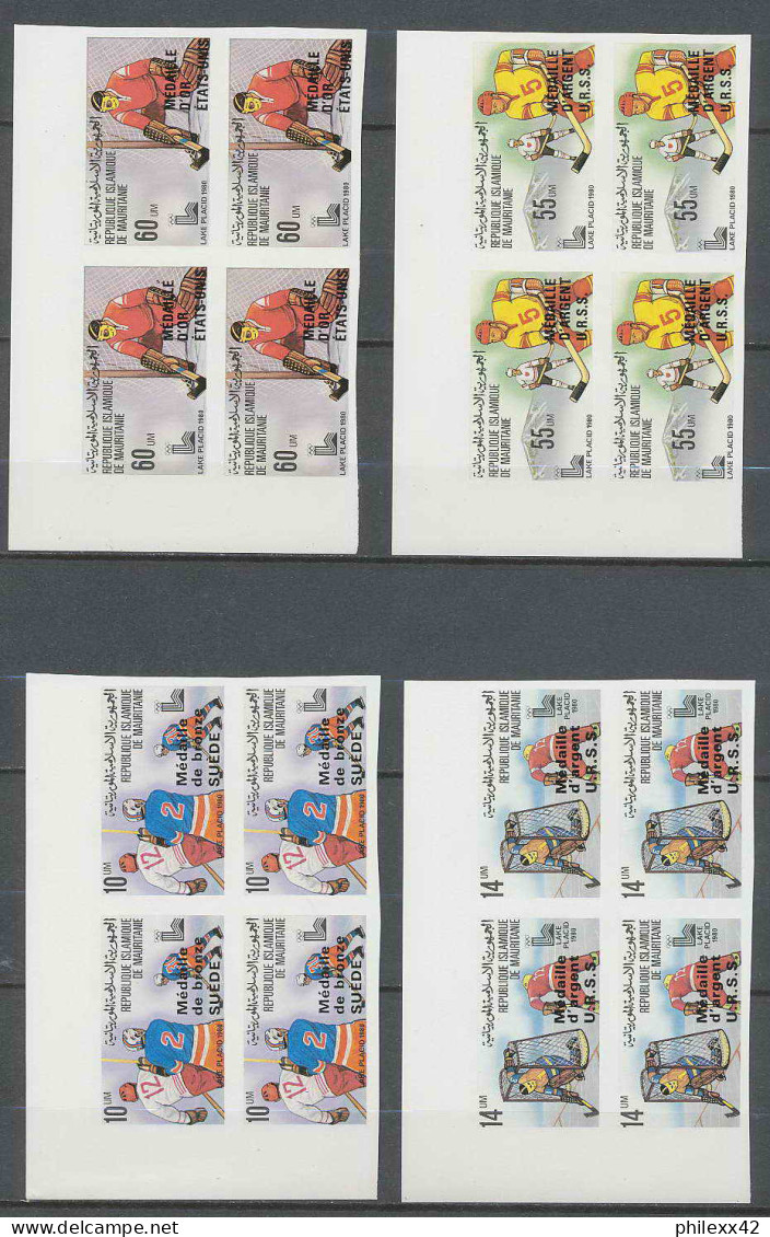 Mauritanie 037 N°439/444 Bloc 4 Non Dentelé Jeux Olympiques Olympic Games Lake Placid 80 Hockey Overprint MNH ** - Winter 1980: Lake Placid