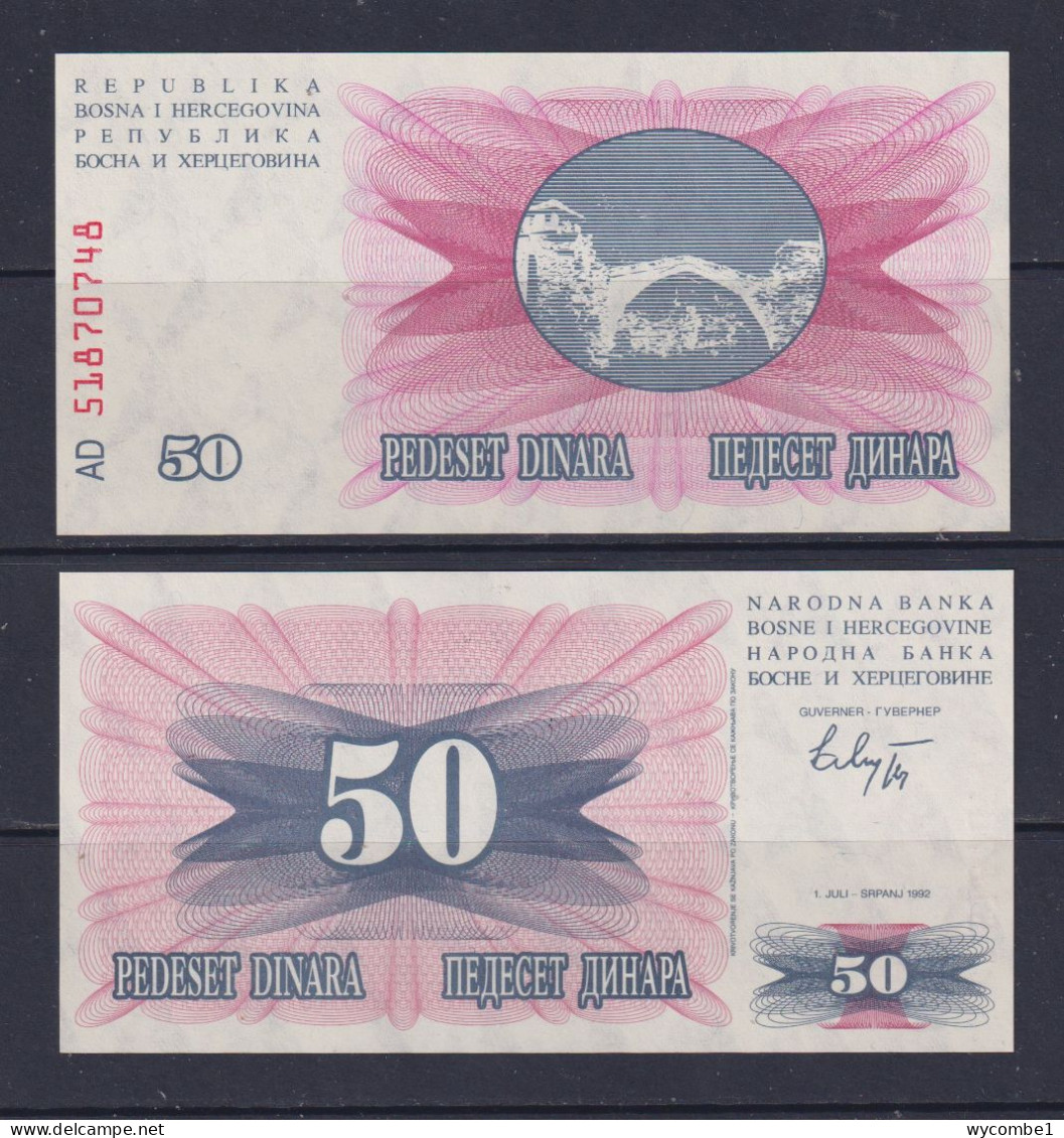 BOSNIA HERZOGOVINA  -  1992 50 Dinara UNC/aUNC  Banknote - Bosnie-Herzegovine