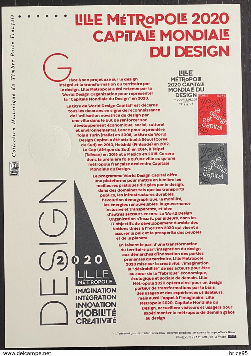 France - Document Philatélique - Premier Jour - YT Nº 5372 - Lille Métropole - Capitale Mondiale Du Design - 2020 - 2020-…