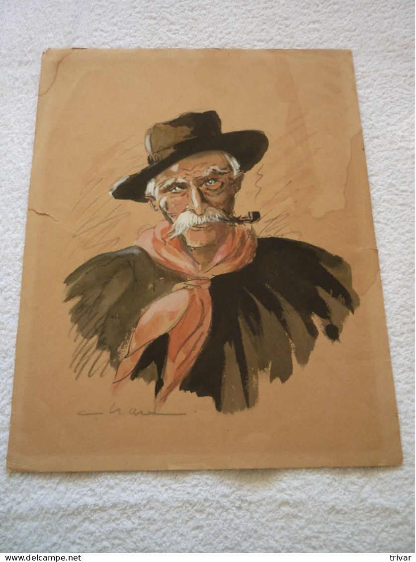 Ancienne Aquarelle Signé Chaix (Personnage Berrichon) - Disegni