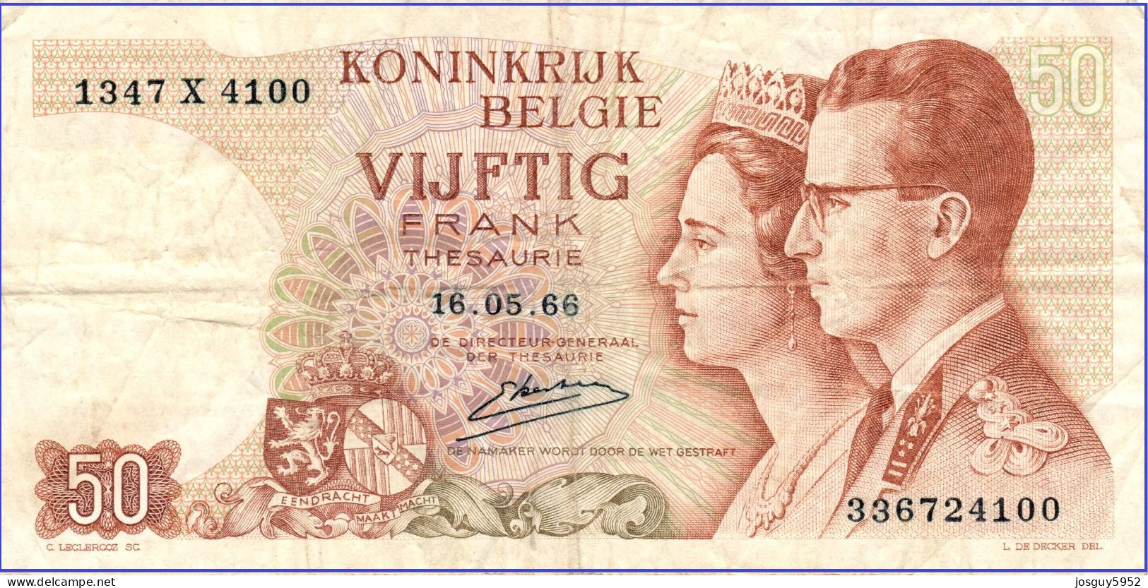 BELGIE - 50 FRANK 1966 - Nr 1347X4100 - Autres & Non Classés