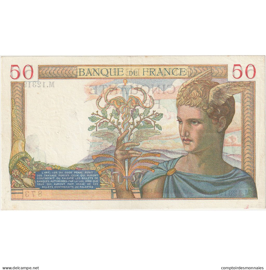 France, 50 Francs, Cérès, 1940, M.12319, SUP, Fayette:18.39, KM:85b - 50 F 1934-1940 ''Cérès''